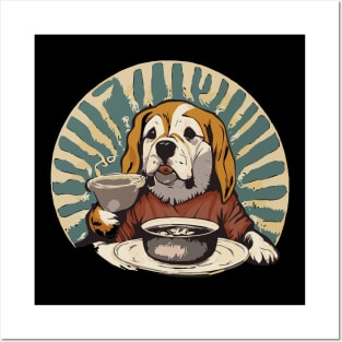 Dog drinking soup Posters and Art
